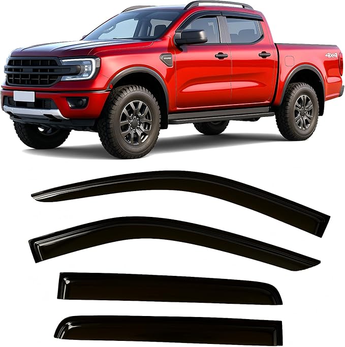2024-2026 Tape-On Rain Guards for Ford Ranger Side Window Visor Deflectors XL XLT Lariat Raptor Tinted Shades 2025