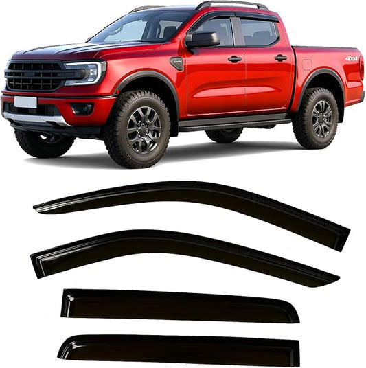 2024-2026 Tape-On Rain Guards for Ford Ranger Side Window Visor Deflectors XL XLT Lariat Raptor Tinted Shades 2025