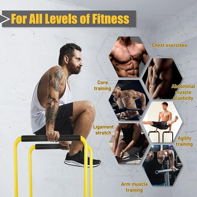 POWER GUIDANCE Dip Bar, Dip Stand Station for Full Body Strength Training, Adjustable Height 30Inches - 38.6Inched, 3 Colors Available
