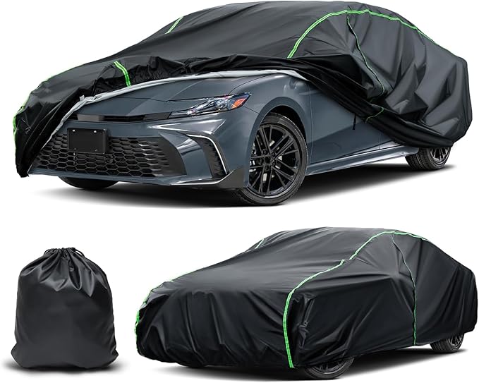 Waterproof Car Cover Compatible with Camry/Sonata/Altima/ES/Fusion/CT5 All-Weather Protection, 189"-197" Sedan PEVA Car Cover with Zipper Door