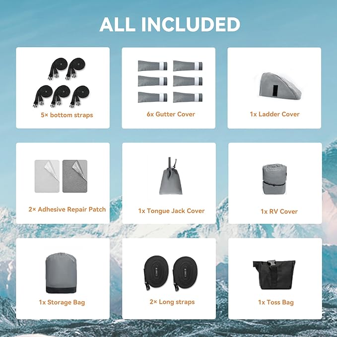 Upgrade 7-Layer Heavy Duty RV Cover 22-24 FT | Fits RVs with Roof Top A/C | All-Weather Travel Trailer RV Cover for Snow & Wind Protection | Rip-Stop Camper Cover with 5+2 Straps