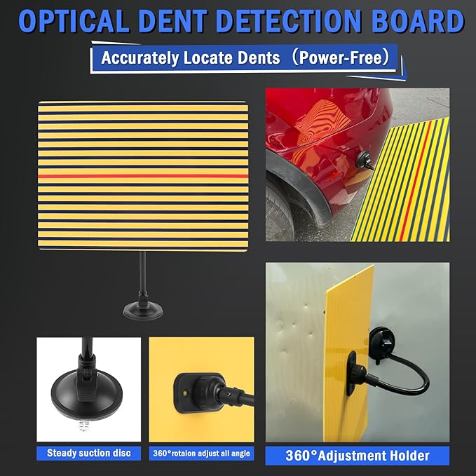 Super PDR Car Dent Puller Kit, Dent Remover Tool with High Adhesive Puller Tabs & Glue Sticks, 2-in-1 Slide Hammer T-bar, Dent Reflector Board, Paintless Dent Removal PDR Tools for Dent Repair