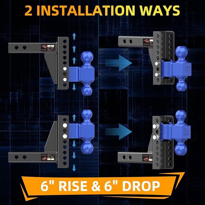 Adjustable Trailer Hitch -Drop Hitch (Fits 2-Inch Receiver) -6" Drop/Rise Tow Hitch, 2" & 2-5/16" Ball Hitches for Trucks -21,500 GTW Hitch Ball Mount with Anti-Theft Locking Hitch Pins