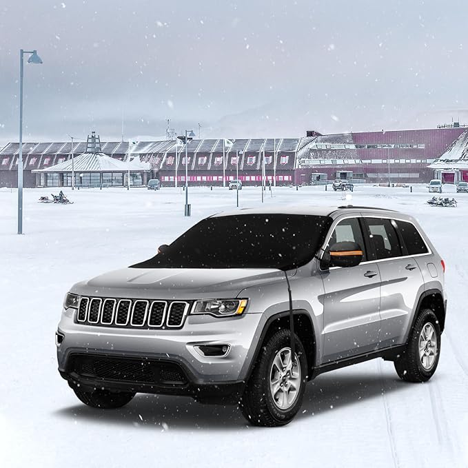 BOGI Windshield Cover for Ice and Snow, Heavy Duty 600D Windshield Snow Cover with 2 Mirror Covers Waterproof Car Cover for Snow Windshield Protector for Cars, SUVs, Trucks (77"x47")