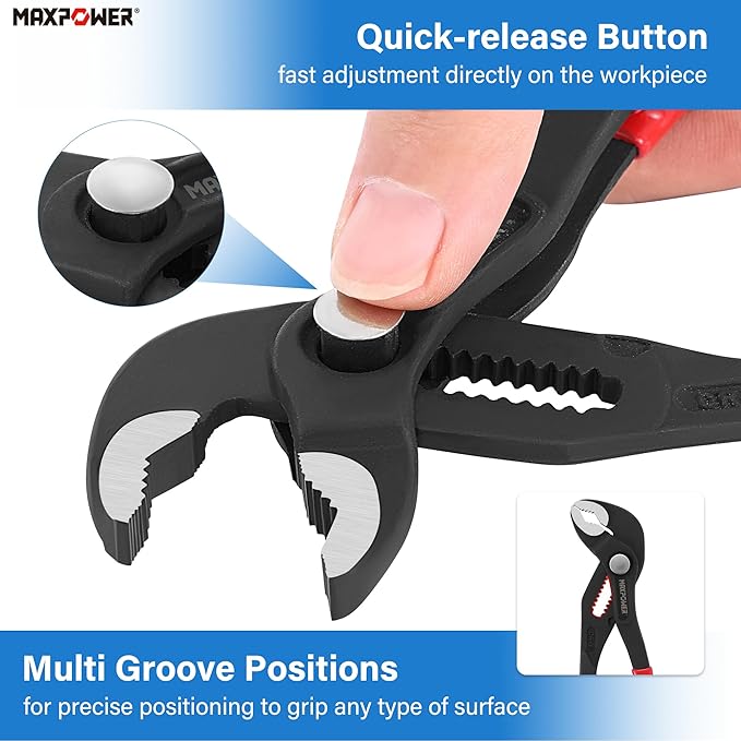 MAXPOWER 7 inch Water Pump Pliers, with 0.98 inch Jaw Capacity Opening Push Button Lock Pliers