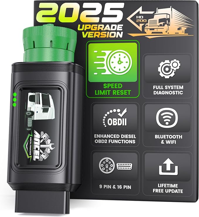 ANCEL HD200 Bluetooth Heavy Duty Truck Scanner, Speed Limit and Idle Reset for Cummins & Caterpillar Engines, J1939/J1708 Diesel Code Reader & All-System Diagnostic Tool, Lifetime Free Updates