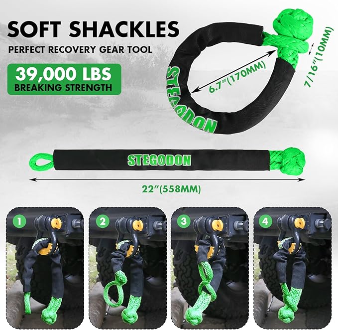 Winch Rope 1/2 in x 85 ft Synthetic Winch Rope Kit,32000 LBS Winch Line Cable with Soft Shackle,Winch Hook and Safety Pull Strap for 4WD Off Road Vehicle Truck (Black)