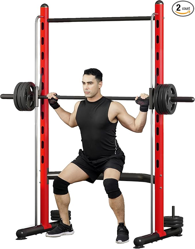 Soozier Squat Rack with Pull-Up Bar, Adjustable Power Rack with Barbell Bar, Multi-Functional Bench Press Rack for Home Gym Strength Training