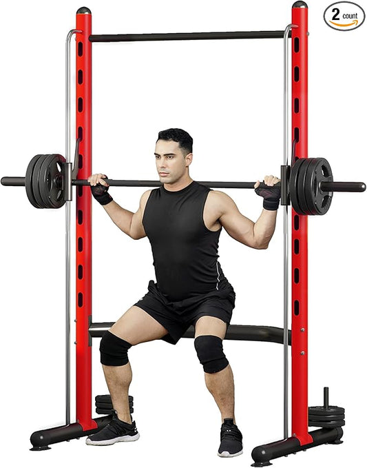 Soozier Squat Rack with Pull-Up Bar, Adjustable Power Rack with Barbell Bar, Multi-Functional Bench Press Rack for Home Gym Strength Training