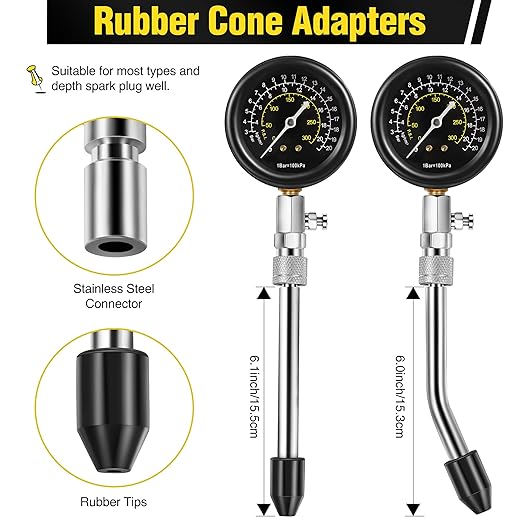 9 Pieces Automotive Compression Tester Kit and Spark Plug Tester, Universal Car and Motorcycle Engine Testing Tools for Cylinder Pressure Gauge (Black)