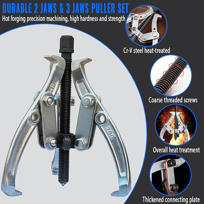 4 in 1 Gear Puller Set,2 Jaw & 3 Jaw Bearing Puller Kit,72pcs 3" 4" 6" 8" Gear Puller with Reversible Jaws,Cr-V Steel Heavy Duty Pulley Puller Tool for Bearing Gear Pulley Flywheel Removal.