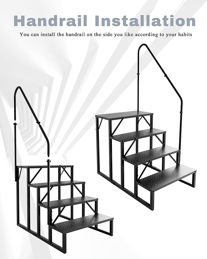RV Steps with Handrail｜4 Step Hot Tub Spa Steps｜Update 3.0 Outdoor RV Stairs with Anti-Slip Pedals｜RV Ladders for Travel Trailers｜Heavy Duty Camper Steps for Camper, Porch, Spa
