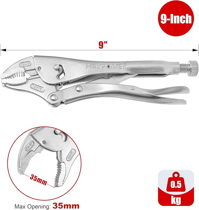 MAXPOWER 10-inch Locking Pliers, Curved Locking pliers with Two-position Opening Adjustment, Max Jaw Opening 2.6"