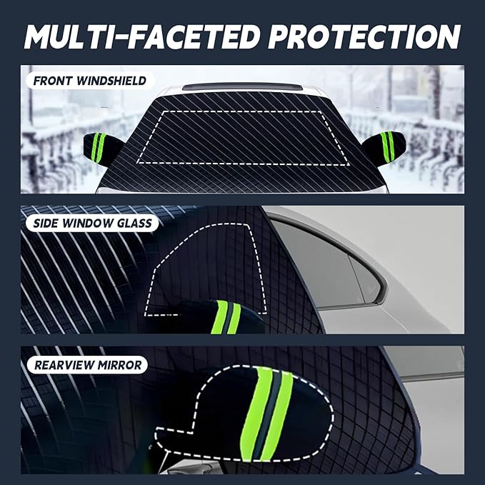 Windshield Cover for Ice and Snow, Extra Large Car Snow Cover Protect Front Windshield & Rearview Mirror, Magnetic Anti-Snow Cover Universal Fit for Most Vehicle Medium (Front Cover)