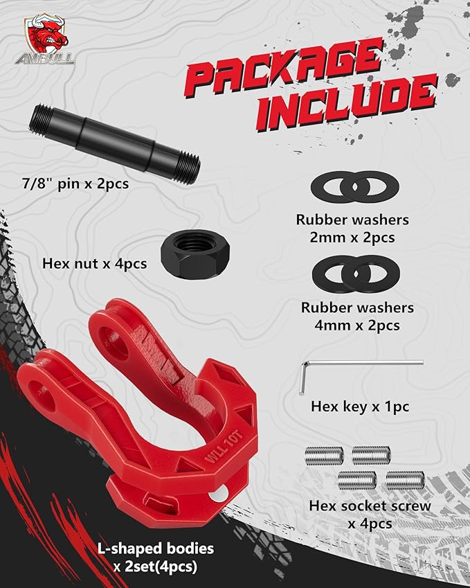 3/4" D Ring Separate Shackles, 52,910lbs Break Strength Easy Open Towing Winch Shackles, Heavy Duty Shackles with 7/8" Screw Pin for Tow Strap Winch Off Road Vehicle Recovery, RedRed