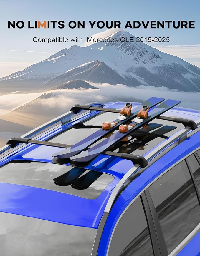 300lbs Roof Rack Cross Bars Compatible with Mercedes Benz GLE 2015-2025 with Raised Side Rails, Heavy Duty Aluminum Lockable Roof Rails Crossbars Cargo (Not for Panoramic sunroof)