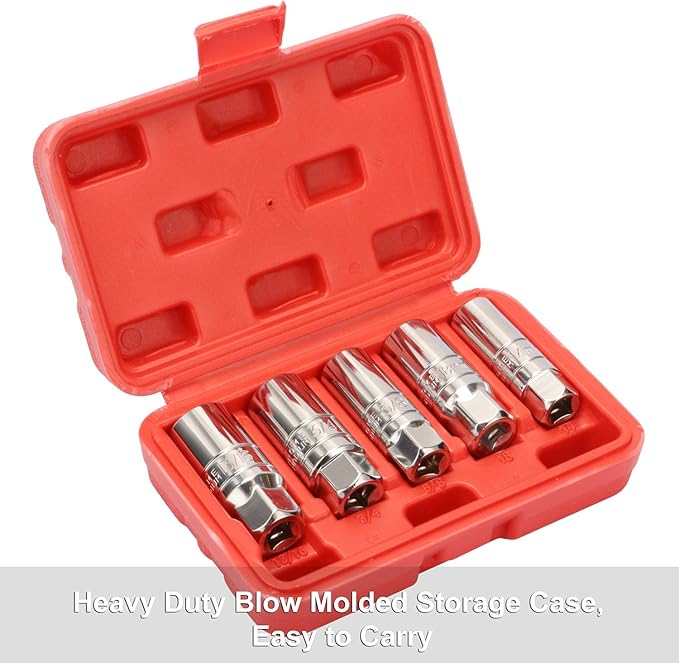 CASOMAN 3/8-Inch Drive Spark Plug Socket Set, 6-Point, 5/8-Inch, 3/4-Inch, 13/16-Inch, 14mm, 18mm, 5-Piece Set
