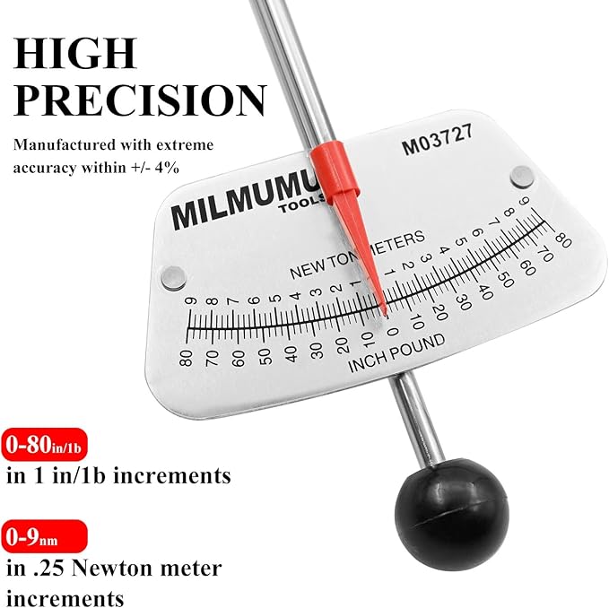 1/4" Drive Beam Torque Wrench Precision Instrument-Compatible with SAE and MM Bicycle and Automotive Wrench -0-80 Inch-Pounds, 0-9 Newton Meters