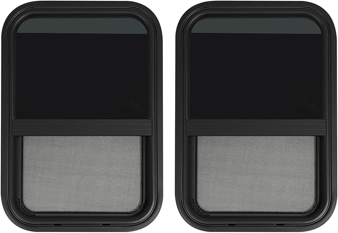 2 Pack RV Window Teardrop Style, 15" X 22" Universal RV Window Vertical Slide With 2 Trim Ring, Vertical Sliding Glass Window with Screen Window for Cargo, Horse Trailer (15"Wx22"H（2 pack）)