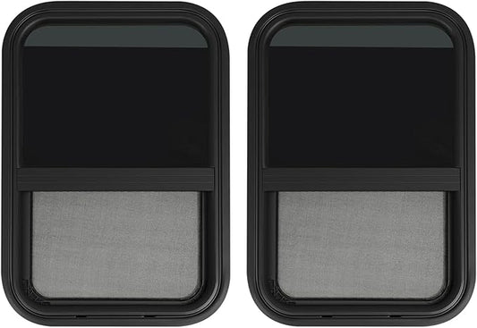 2 Pack RV Window Teardrop Style, 15" X 22" Universal RV Window Vertical Slide With 2 Trim Ring, Vertical Sliding Glass Window with Screen Window for Cargo, Horse Trailer (15"Wx22"H（2 pack）)