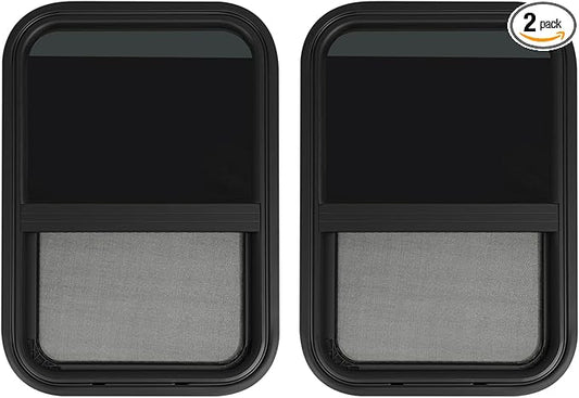 2 Pack 15" W x 22" H RV Window Vertical Sliding, DOT Certified - Shatterproof Tempered Tinted Glass, with Net Screen and Trim Ring, Teardrop Replacement Trailer Camper Window