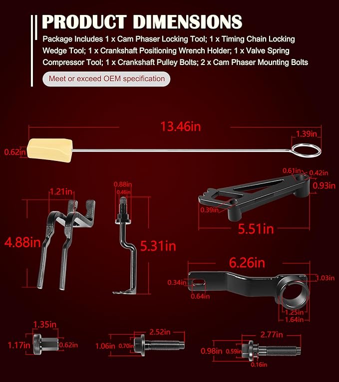 Timing Belt Tools Set for Ford 4.6L, 5.4L & 6.8L 3V Engines, Cam Phaser Holder & Mounting Bolt Tool, Timing Chain Locking Tool, Valve Spring Compressor Tool, Crankshaft Positioning & Pulley Bolt Tool