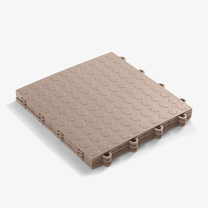 FlooringInc's Nitro 12"x12" Snap-Together Garage Flooring Tiles, Non-Slip Interlocking Plastic Floor Mat, Coin Pattern, Sahara Sand, 1 Tile, 1 Sq/Ft