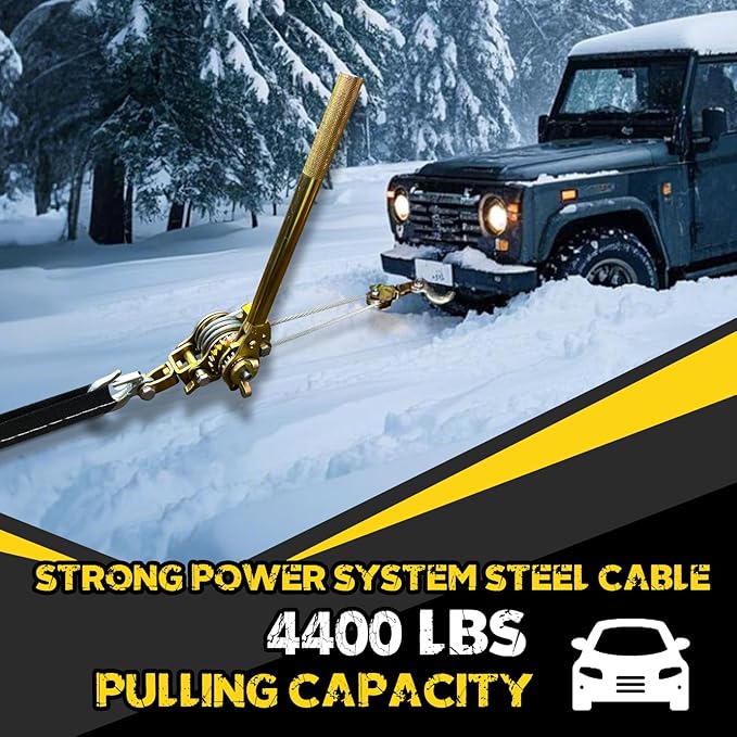 Come Along Winch Puller 2T, 10FT Cable Hoist Winch Puller with 2 Hooks, Come Along Tool Heavy Duty, Ratchet Puller for Lifting Pulling Construction Building