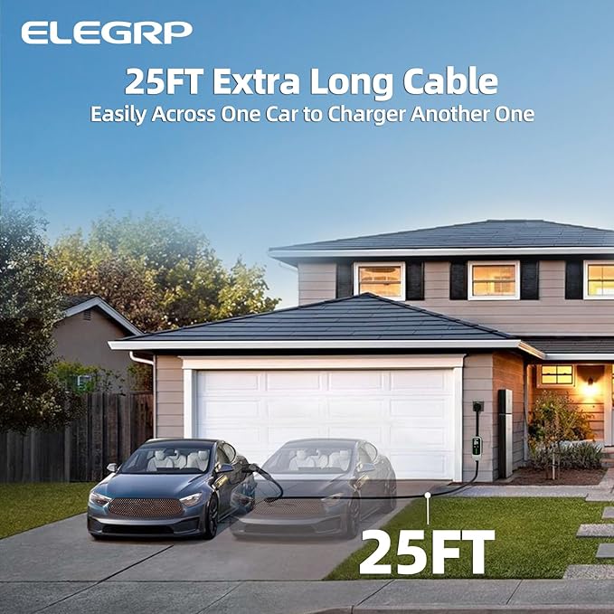 ELEGRP Tesla Level 2 EV Charger, 40A ETL Certified 9.6kW NACS Home & Wall Electric Car Charger with NEMA 14-50 Plug, PBE & LCR Tech, 25FT Cable for Tesla Model Y/3/X/S