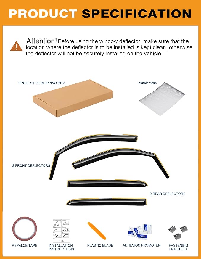 in-Channel Window Rain Guards Fit for Dodge RAM 1500 Crew Cab (New Body Style Includes TRX) 2019-2026 Rain Guard Extra Durable Window Deflectors Vent Visors Vent Shades Truck Accessories