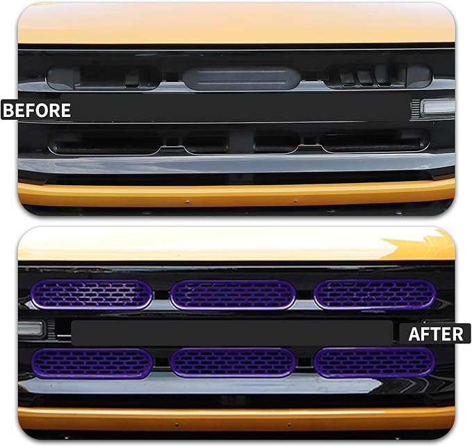 Front Grill Mesh Grille Inserts Cover Frame Trims Kit 6Pcs Fit for Ford Bronco 2021-2024 2/4 Door Exterior Accessories (Purple)