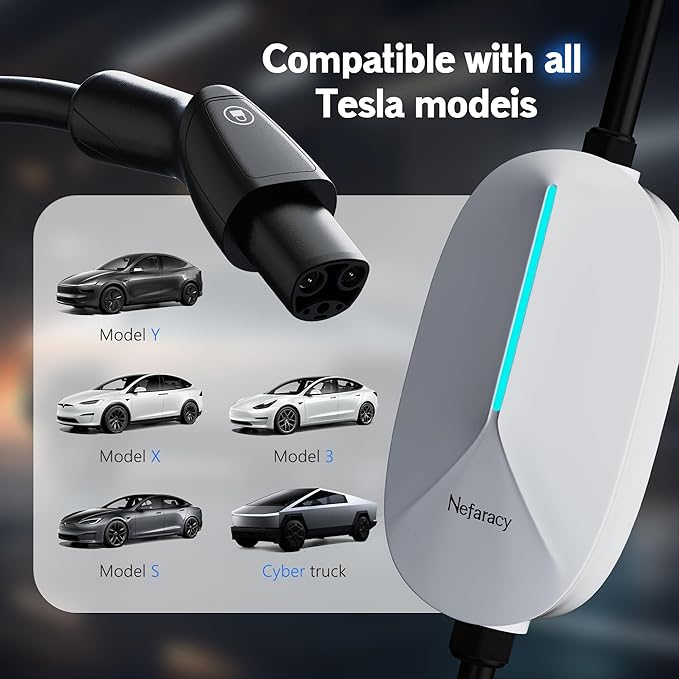 Level 1/2 EV Charger for with Tesla 16A Amp 110V-240V Portable Mobile EV Charger with 20FT Cable, NEMA 6-20 & NEMA 5-15 Plug, Home Electric Vehicle Charging Station for with Tesla Models Y/X/3/S