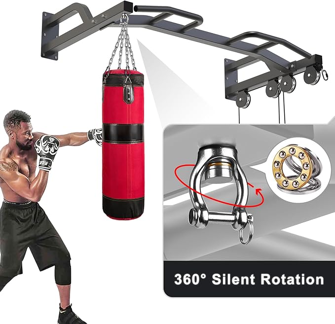 Kipika 48" Wall Mounted Multifunction Cable Pulley System Gym, 48" Wall Mounted Pull Up Bar, Cable Machine LAT Pulldown Attachments, DIY Home Gym Pulley Cable Machine Attachment System, Punching Bag Hanger