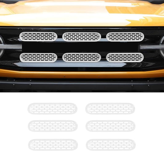 Front Grill Mesh Grille Inserts Cover Frame Trims Kit 6Pcs Fit for Ford Bronco 2021-2024 2/4 Door Exterior Accessories (White)