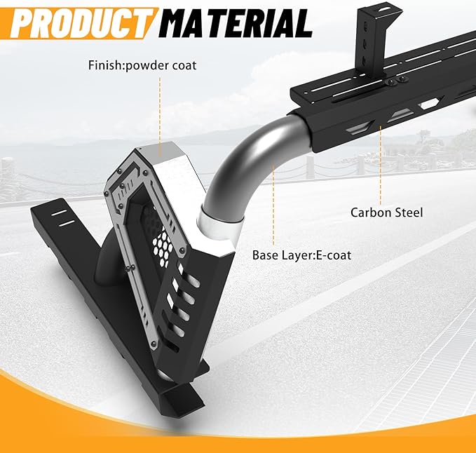 Universal Adjustable Bed Rack Roll Bar for Pickup Trucks - Compatible with Mid-Size& Full-Size Models, Q235A Carbon Steel, Powder-Coated Black Finish, Multiple Mounting Options Available