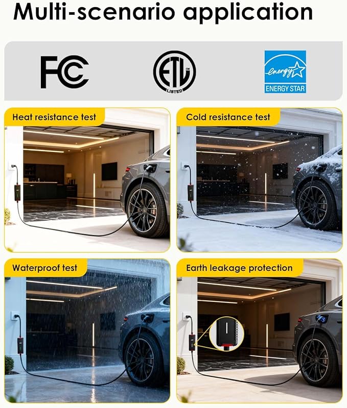 Portable Electric Vehicle Charger with 25FT Charging Cable, Compatible with Level 2 & 1 J1772 16A 120V 240V NEMA 6-20 Plug Indoor & Outdoor Car Charging Station