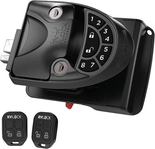 RVLOCK V4 Premium Metal RV Door Lock with Keypad and Remote, Secure and Convenient Keyless Camper Door Lock Replacement, Durable Replacement for Trailers, Patented Security Technology