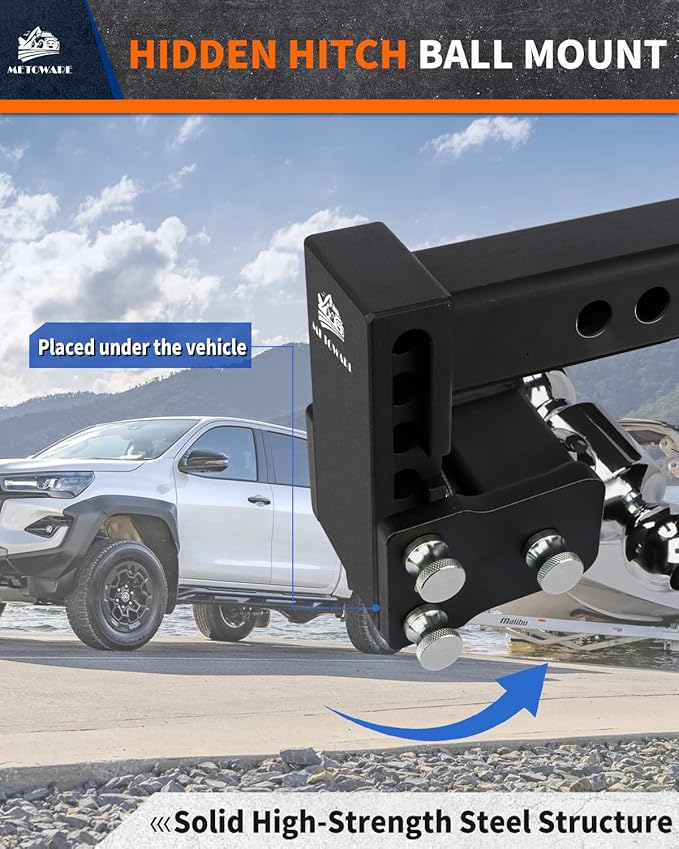 METOWARE Adjustable Trailer Hitch - Drop Hitch - Tow Hitch Fits 2.5 inch Receiver - 4inch Drop/Rise, 2" & 2-5/16" Ball Hitches for Trucks, 18,000 LBS GTW, Trailer Hitches with Anti-Theft Pin Lock