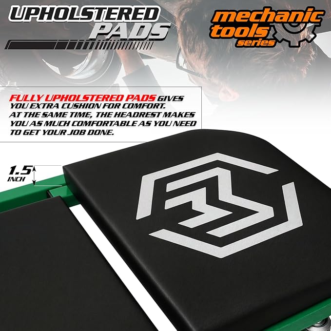 M-AUTO Foldable Z Creeper 2-in-1 Rolling Folding Car Creeper & Seat, 36" Adjustable Roller Garage Chair Lay Down or Sit, 330LBS Capacity Under Car Roller Creeper with 6 Swivel Casters, Green