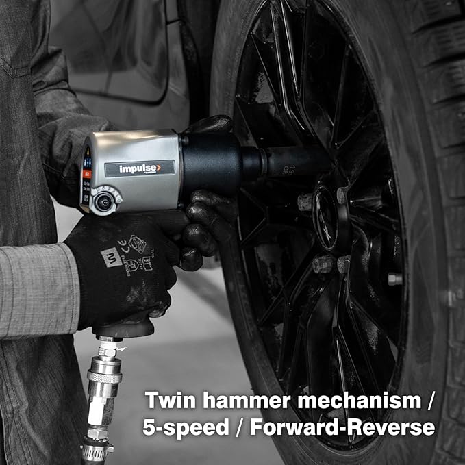 Martins Industries Impulse 1/2" Classic Impact Wrench 531 ft-lb, Twin Hammer Mechanism, 5-Speed, Forward-Reverse, Ergonomic Handle
