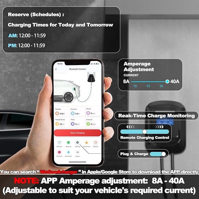 Level 2 EV Charger Stations 40 Amp -J1772 Chargers 9.5KW, Hardwired for 240V Electric Vehicle Charging (Plug-Charge/WiFi APP), Wall EV Chargers for Home, Electric Car Charger 16FT Cord