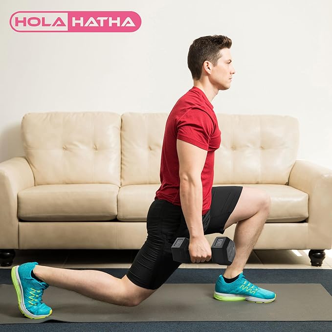 HolaHatha Hexagonal Dumbbell Free Hand Weight Set w/Rack