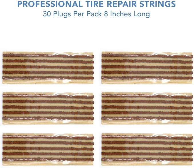 CKAuto 30pcs 8" Brown Tire Repair Strings, Automotive Tool Tire Repair Plugs for Tubeless Off-Road Tires Car, Bike, ATV, UTV, Wheelbarrow, Mower