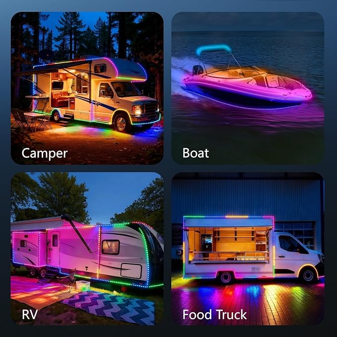 Smart RGB+IC RV Awning Lights, 16.4FT Dream Color Chasing Camper Awning Lights Strip for RV Canopy, 12V Waterproof APP/Remote RV Underglow Light for Travel, Van, Concession Trailer