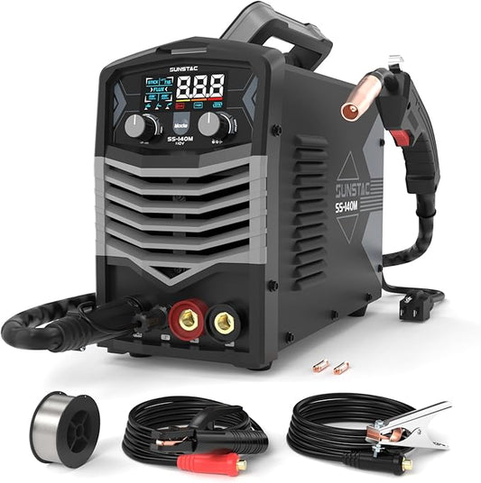 MIG Welder, 140A 110V Flux Core/Stick/Lift TIG 3 in 1 MIG Welding Machine, Gasless MIG with IGBT Inverter Synergic Control, Digital Screen Display, Over Loading Protection Beginner Friendly