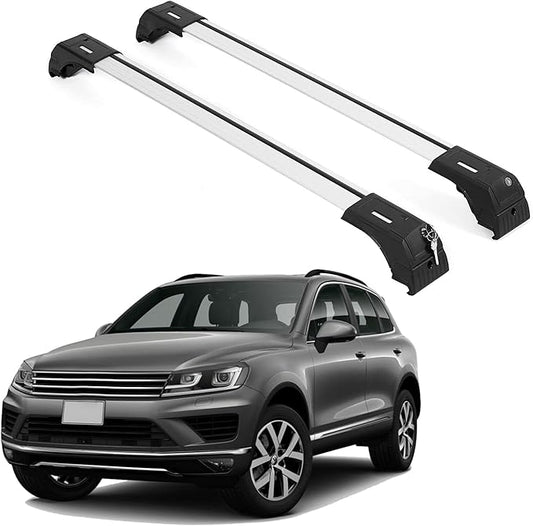 ERKUL Roof Rack Cross Bars for VW Volkswagen Touareg 2011-2018 | Aluminum Crossbars with Anti Theft Lock for Rooftop | Compatible with Raised Rails - Silver