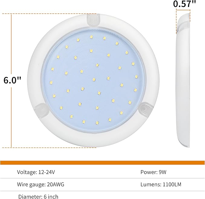 RV Lights Exterior,12-24V LED RV Exterior Light 1100LM IP68 Round Surface Mount Scare Light for RV Trailer, Boats, Campers, 5th Wheels