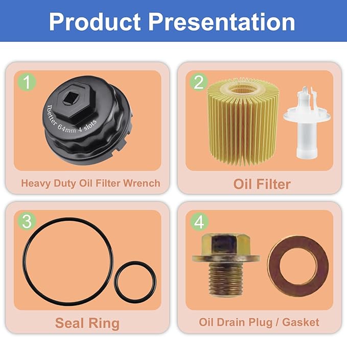 Oil Change Tool Kit, 04152-YZZA1 Oil Filter tool, Oil Filter Wrench, Drain Plug, Gasket for Select Toyota, Tacoma, Camry, Tundra, RAV4, Highlander, Lexus ES/RX/Sienna