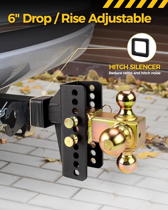 Adjustable Trailer Hitch for 2-Inch Receiver, 6-Inch Drop & Rise, 20,000 lbs GTW, 3 Ball Hitches Included (1-7/8", 2", 2-5/16") with Anti-Theft Lock, Heavy-Duty Ball Mount for Trucks