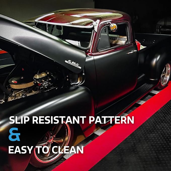 Big Floors GarageTrac Diamond, Interlocking Non-Slip Garage Flooring Tile, Durable, Modular, Heavy-Duty Copolymer, Easy Install (Red, 48 Pack of 12 x 12" Tiles)